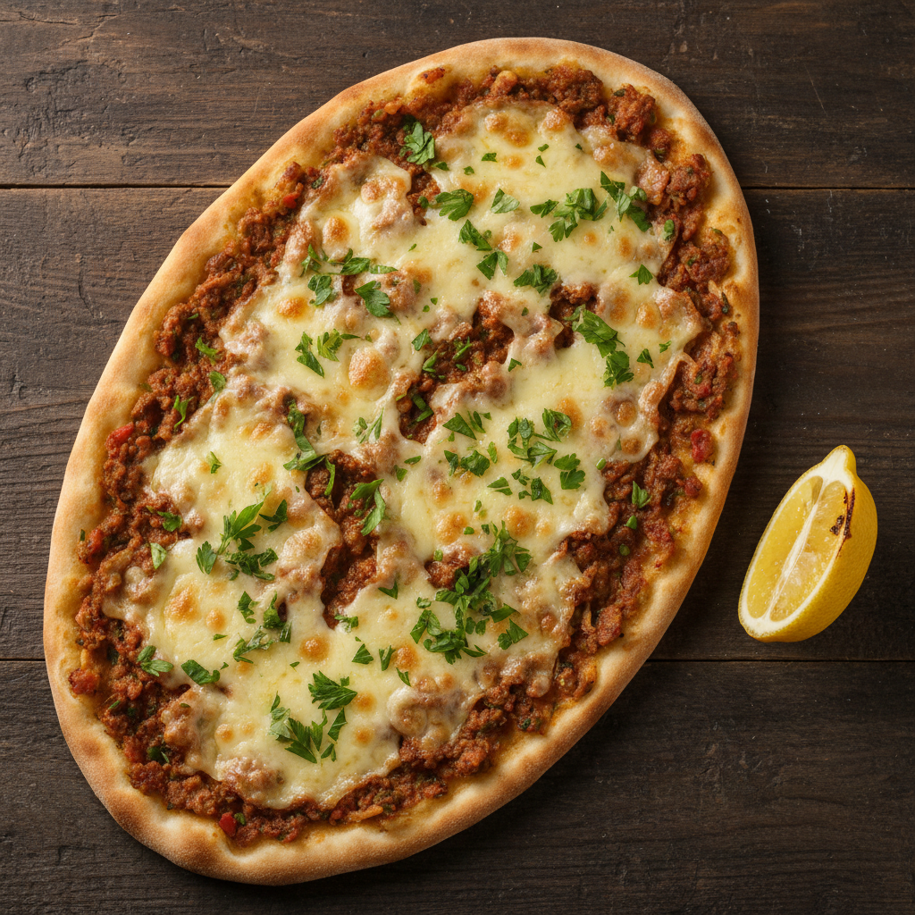 20 — Türk. Pizza / Lahmacun mit Gouda oder Feta