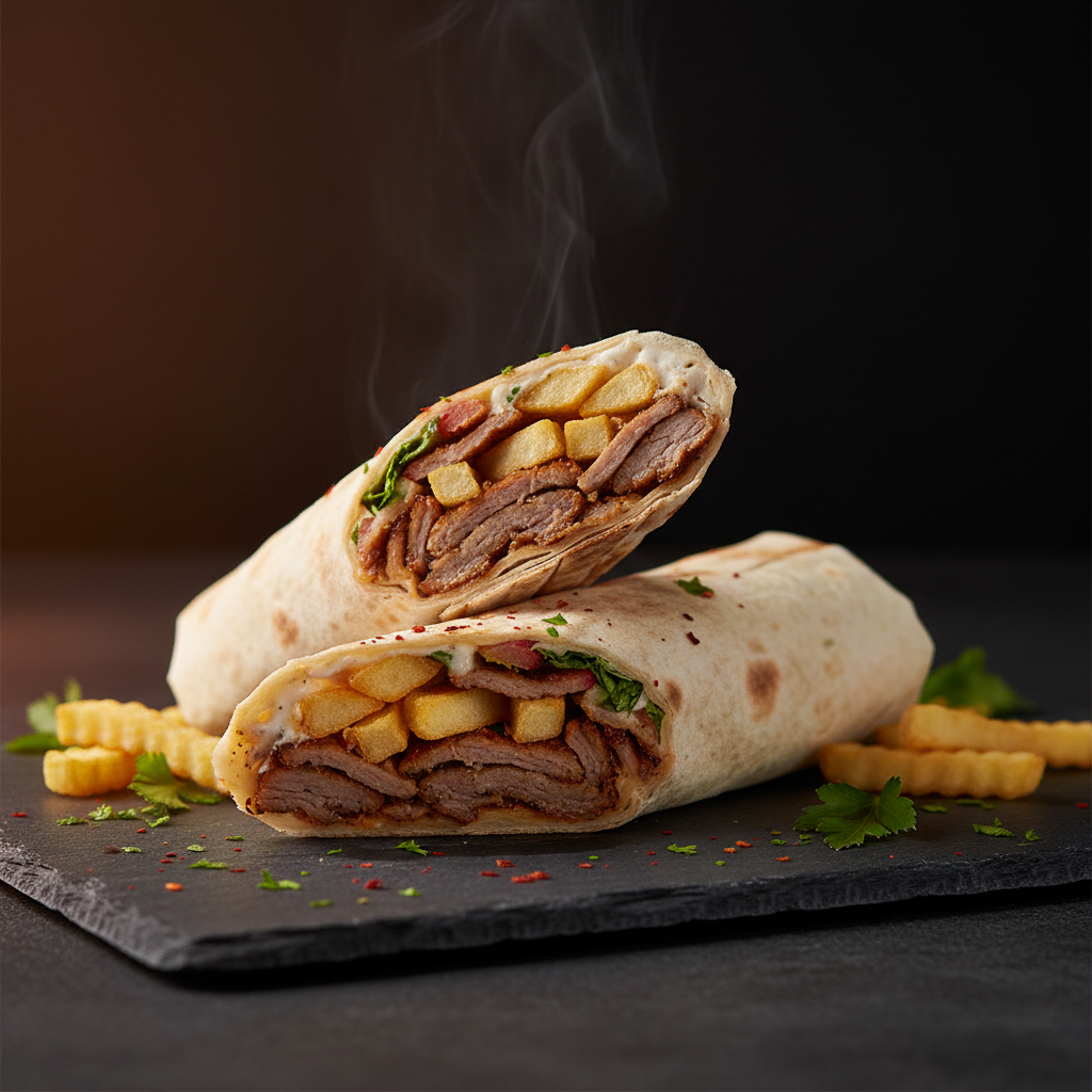 Döner Dürüm Wrap, diagonal aufgeschnitten